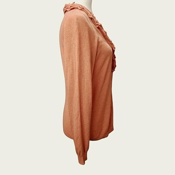 Talbots Cardigan V-Neck with Ruffle Medium - Picture 3 of 6